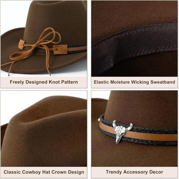 Unisex Western Cowboy Hat Faux Fur Felt Cowgirl Hats American Fedora Hats main image 6